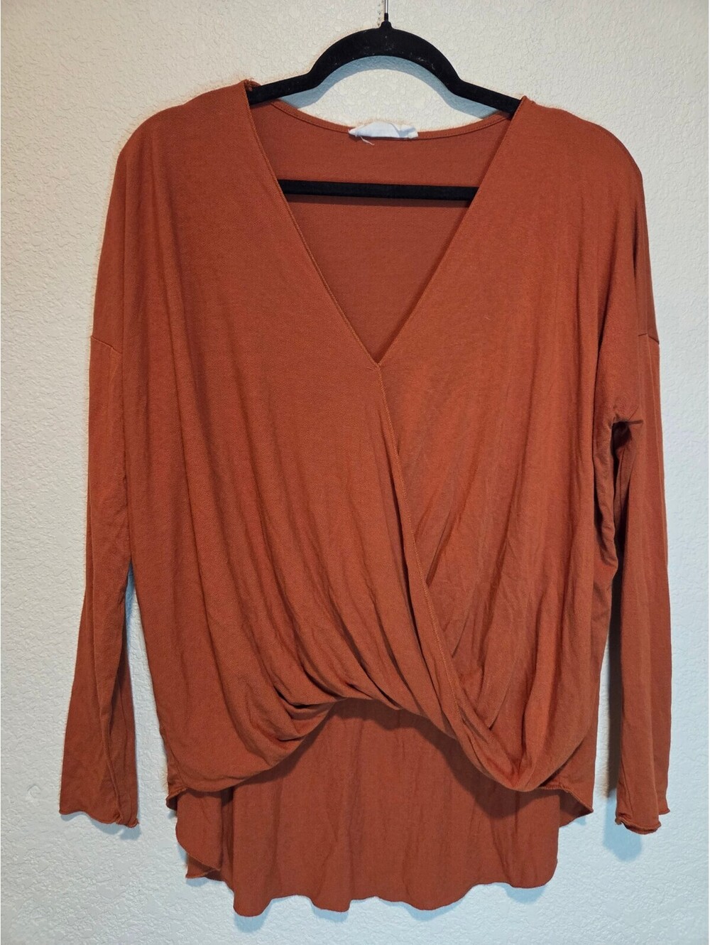 Double Zero Mystical Medium Rust Orange Long Sleeve Wrap Front Top